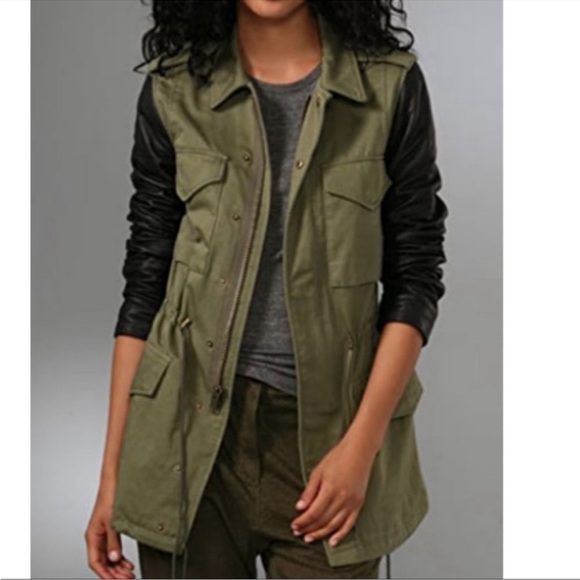 VEDA Army / Military Jacket with Leather Sleeves - Picture 6 of 9